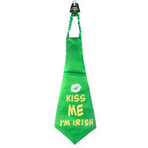 St Paddy Jumbo Necktie in green with text 'KISS ME I’M IRISH' celebrating St. Patrick's Day style.